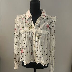 Pilcro White Floral Button-Up Blouse
